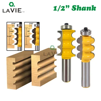 

2pcs 12mm 1/2" Shank Triple Bead Column Molding Router Bit Set Line Tenon Woodworking Milling Cutter Tools for Wood