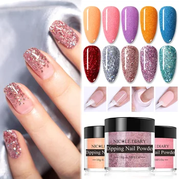 

NICOLE DIARY Bling Dipping Nail Powder Colorful Sparkling Nail Art Glitter Dip Polish Chrome Dust Pigment Decoration