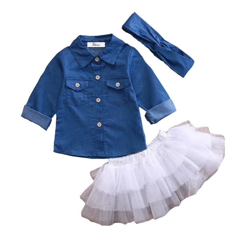 

Baby Girl Summer Clothing Sets Baby Girls Clothes Denim Shirt Top +Tutu Skirts+Headband 3pcs Outfits Sets 0-5T Baby Clothing