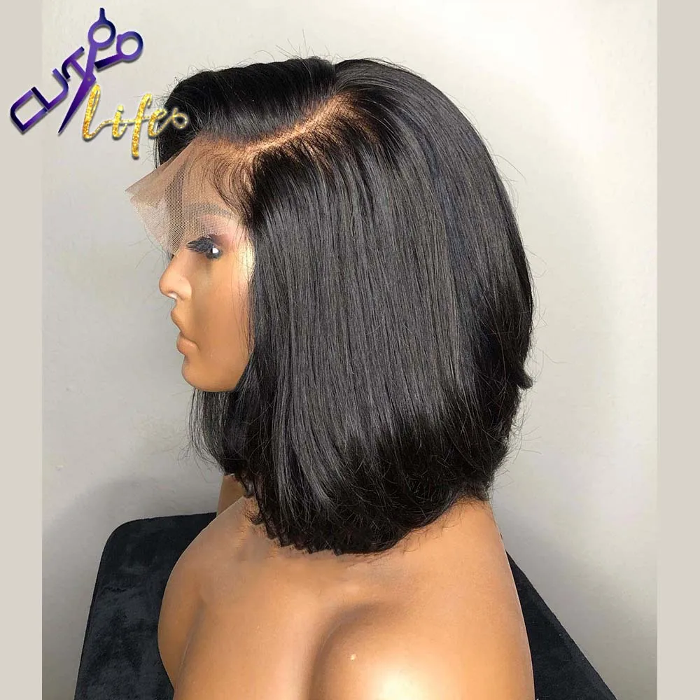 Short Bob Wavy Wig Human Hair 4X4 Lace Closure Wig For Women Pixie 13X4 Lace Front Brazilian Remy Natural Pre Plucked