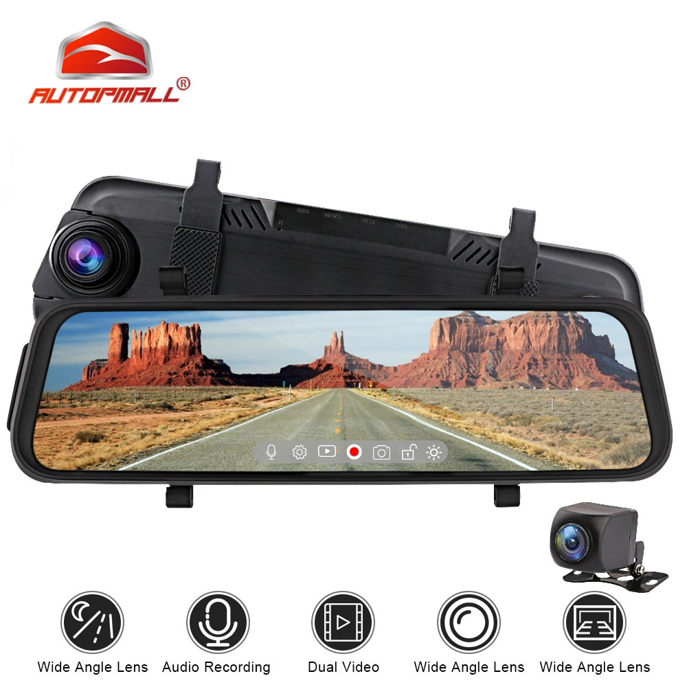 

Car Camera Dash Cam 10 Inch Dashcam Full touch View Mirror With Rear View Camera A6 170 Degree Wide Angle Car DVR Night Vision