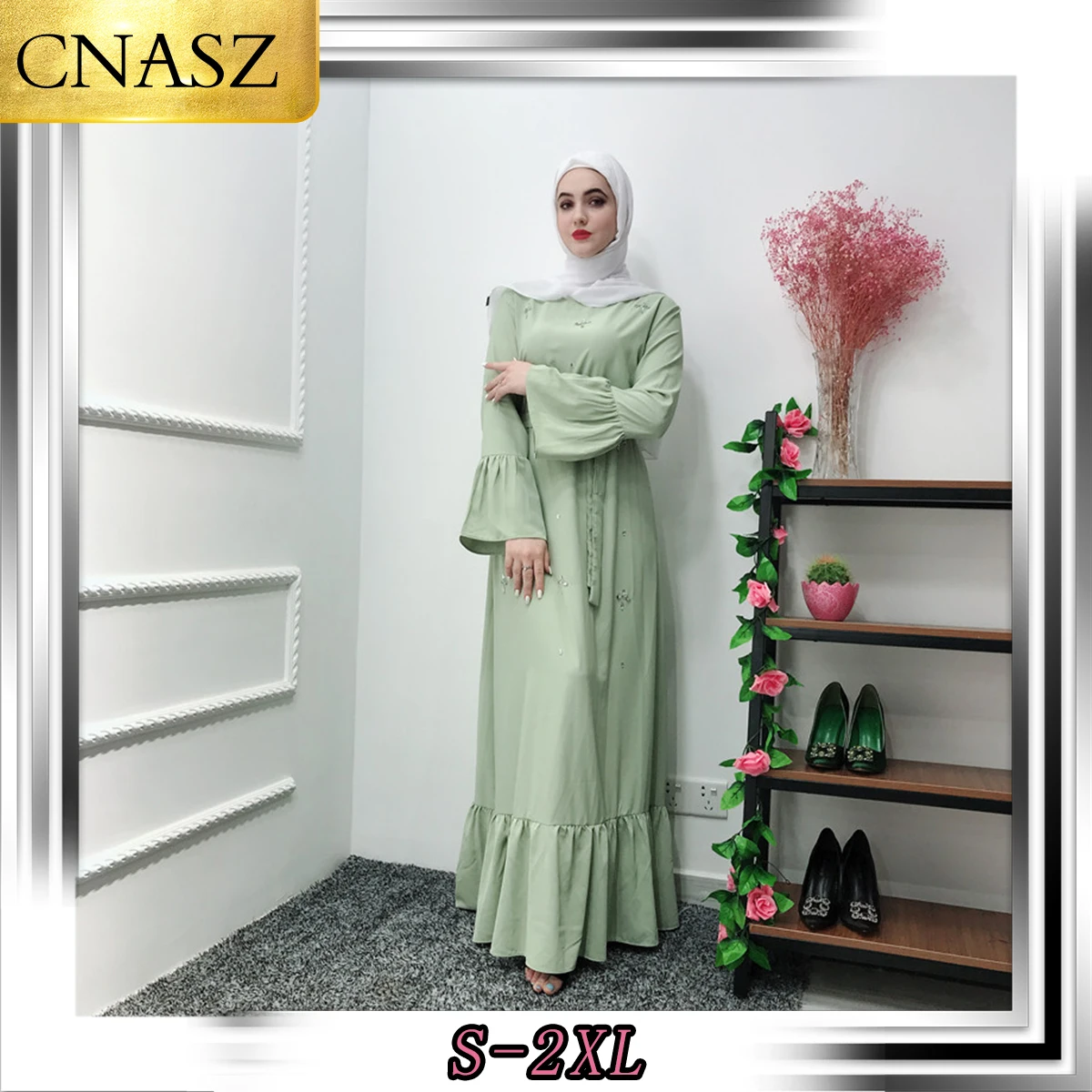 Г. abaya модное классическое платье с длинными рукавами и бисером для мусульманских дам по ислам Дубаи