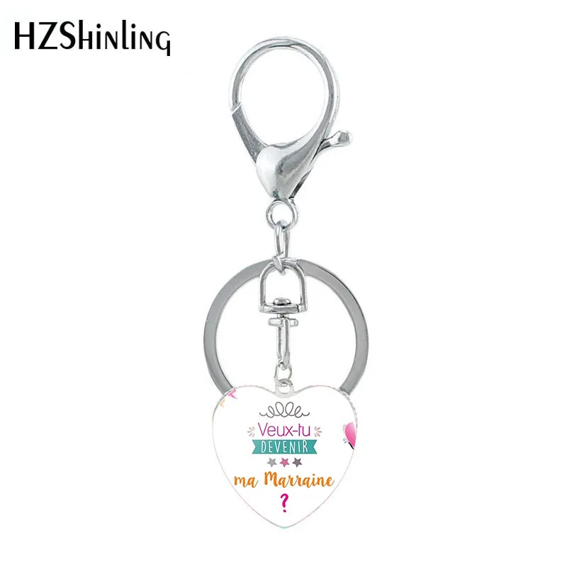 2020 neue Veut Tu Etre Ma Marraine Herz Keychain Tun Sie Wollen Zu Sein, Meine Patin Glas Anhänger Schlüsselanhänger Für frau – Detail 1