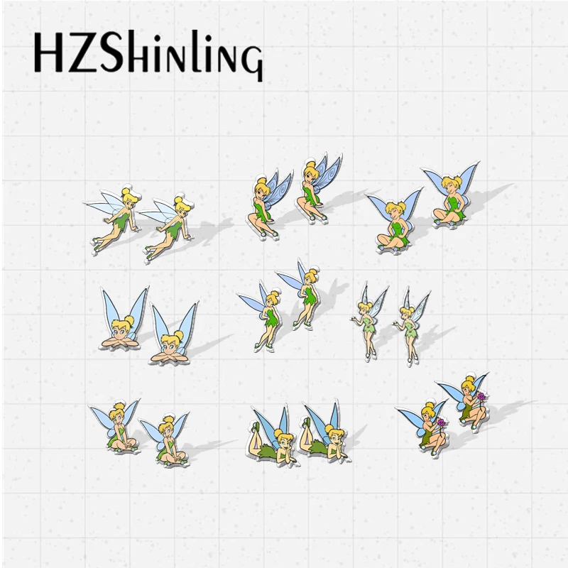 

2021 New Arrival Cute Little Green Fairies Tinkerbell Epoxy Handcraft Jewelry Acrylic Stud Earrings