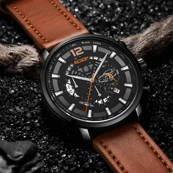 

AESOP Watch Men Quartz Chronograph Watches Mens Waterproof Fashion Sports Leather Strap Male clock relogio masculino 2019