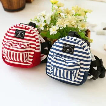 

Pet Dog Denim Striped Backpack Puppy Cat Carrier Pocket Bag With Leash Outdoor Travel Packet Teddy Traction Rope School Bag S L