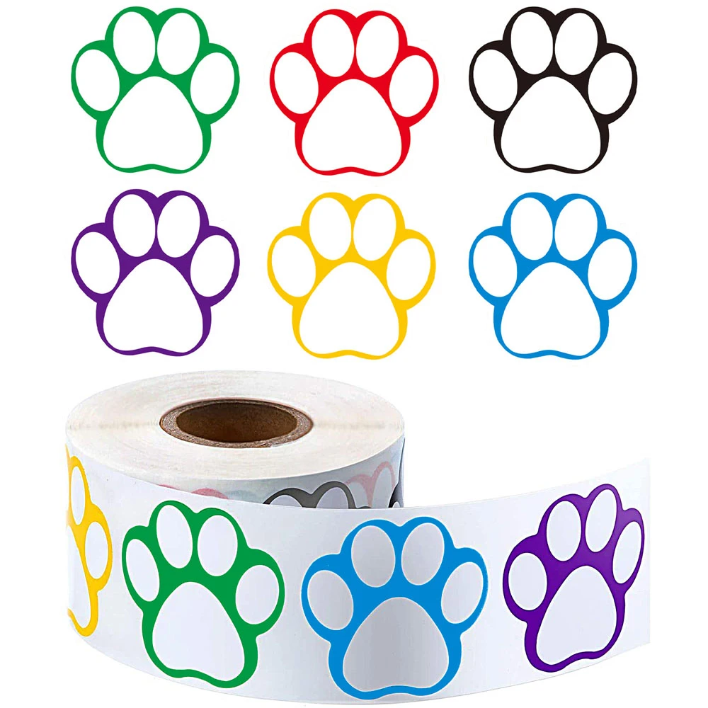 100-500pcs 1inch Colorful Paw Print Stickers Dog cat bear Paw Labels  Stickers for laptop reward sticker stationery for student