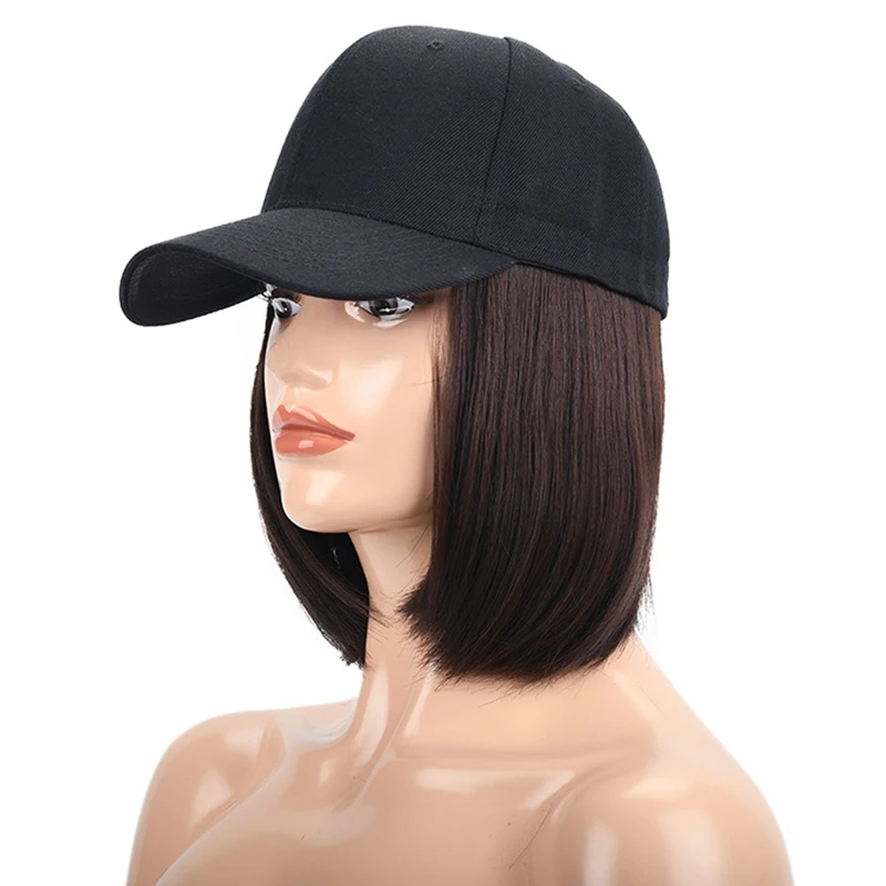 Women Girls Short One-piece Wig Bobo Head Synthetic Hair Baseball Hat with Wigs