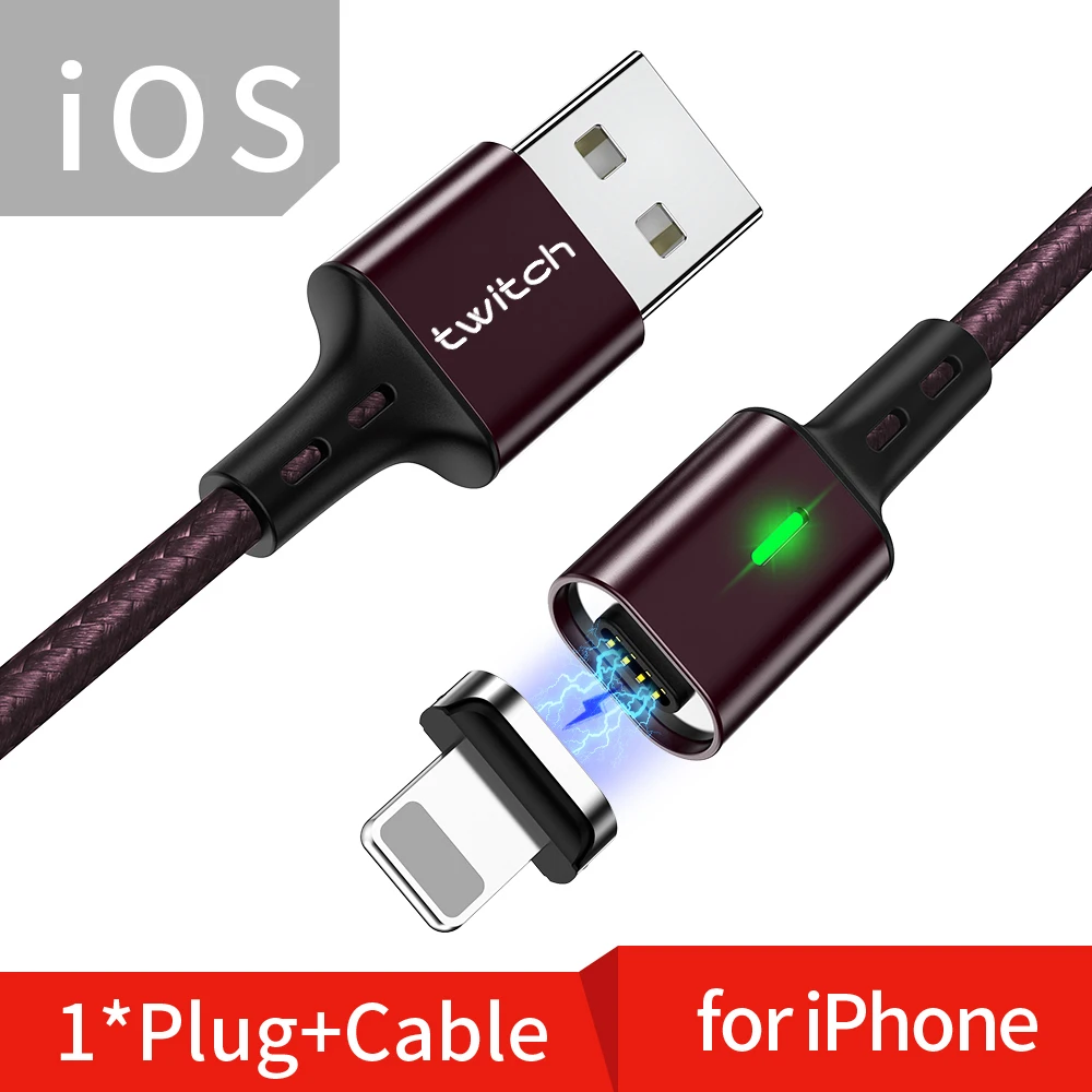 Магнитный кабель Twitch T03 Micro usb type C Магнитный usb-кабель для зарядки Microusb type-C Магнитный зарядный провод Usb c для iphone 11 - Цвет: Red IOS Cable