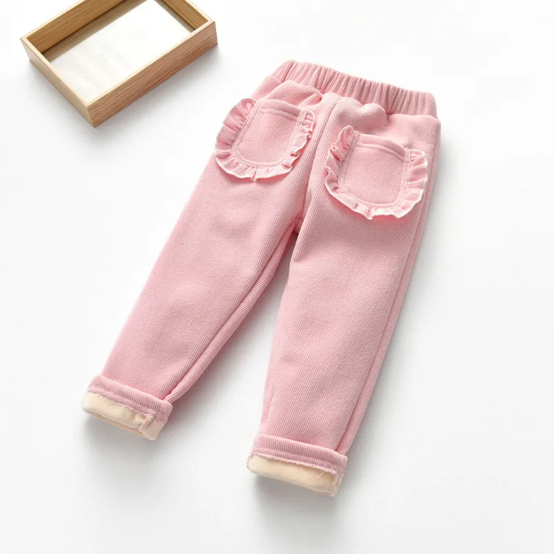 Штаны для девочек; новые зимние детские модные хлопковые брюки из плотного бархата для девочек; Детские повседневные теплые штаны; леггинсы; От 1 до 5 лет - Цвет: Pink