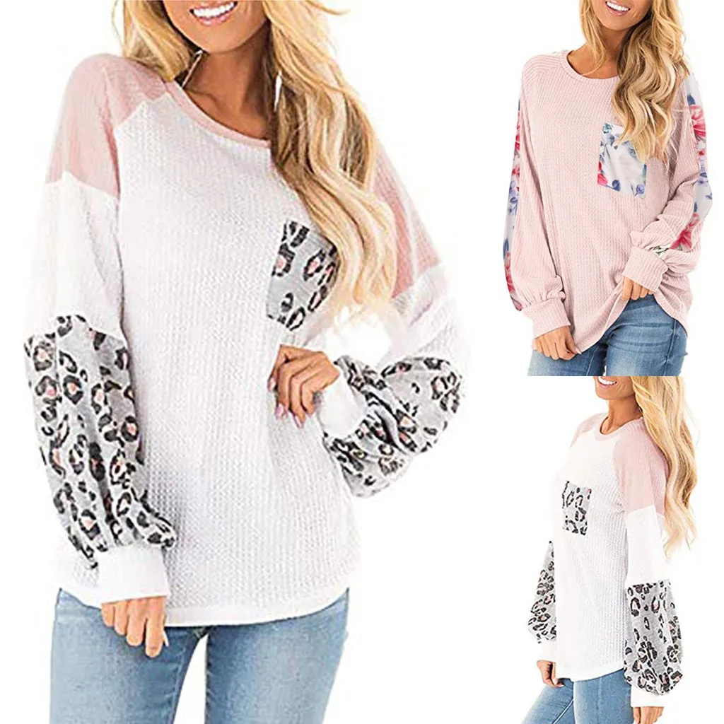 Sweater Women Long Balloon Sleeve Knit Shirts Printed Loose Tunic Top Pullover Jumper Pull Femme Sueter Mujer Invierno | Женская одежда