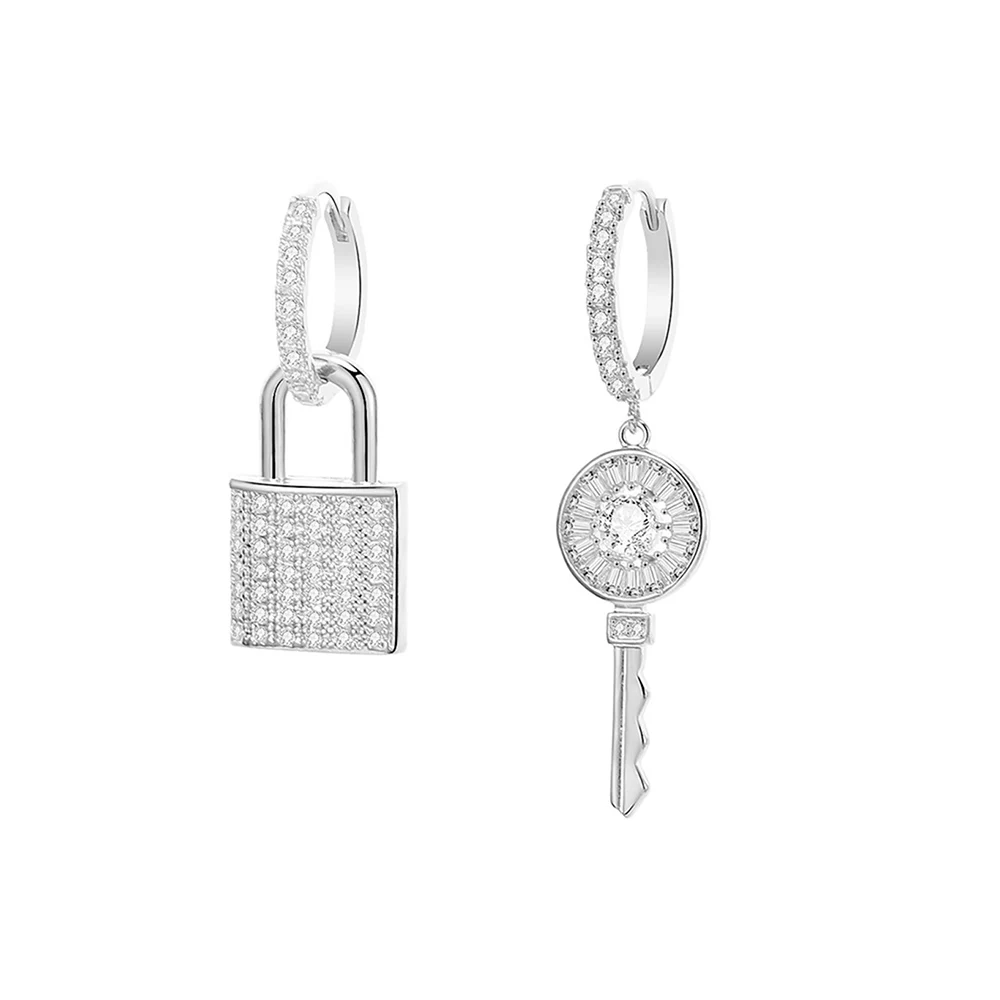 

Lock Key CZ Drop Earrings For Woman Crystal Hanging Dangle Earrings Sliver Gold Color Earrring For Friend Lover Jewelry Gift