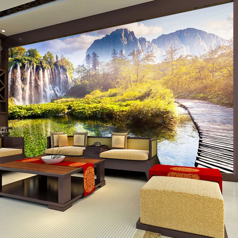 Fresh-And-Beautiful-Waterfall-Forest-Wood-Bridge-Backdrop-Wall-3D-Stereo-Mural-Wallpaper-Living-Room-Classic (1)