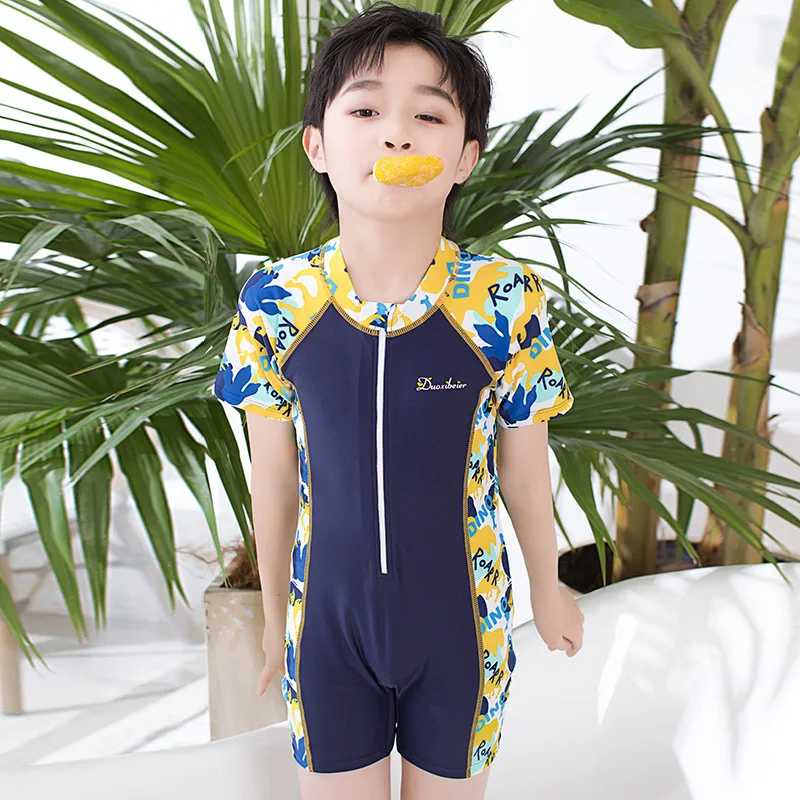 

2021 Summer New Children Swimsuit Baby Boy Swimwear Rushguard Skinny Short Sleeve One Piece Bathing Suit Beach Wear Quick Dry