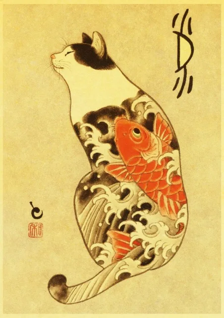 Vintage-Japanese-samurai-cat-tattoo-cat-retro-posters-kraft-wall-paper-High-Quality-Painting-For-Home.jpg_640x640 (2)
