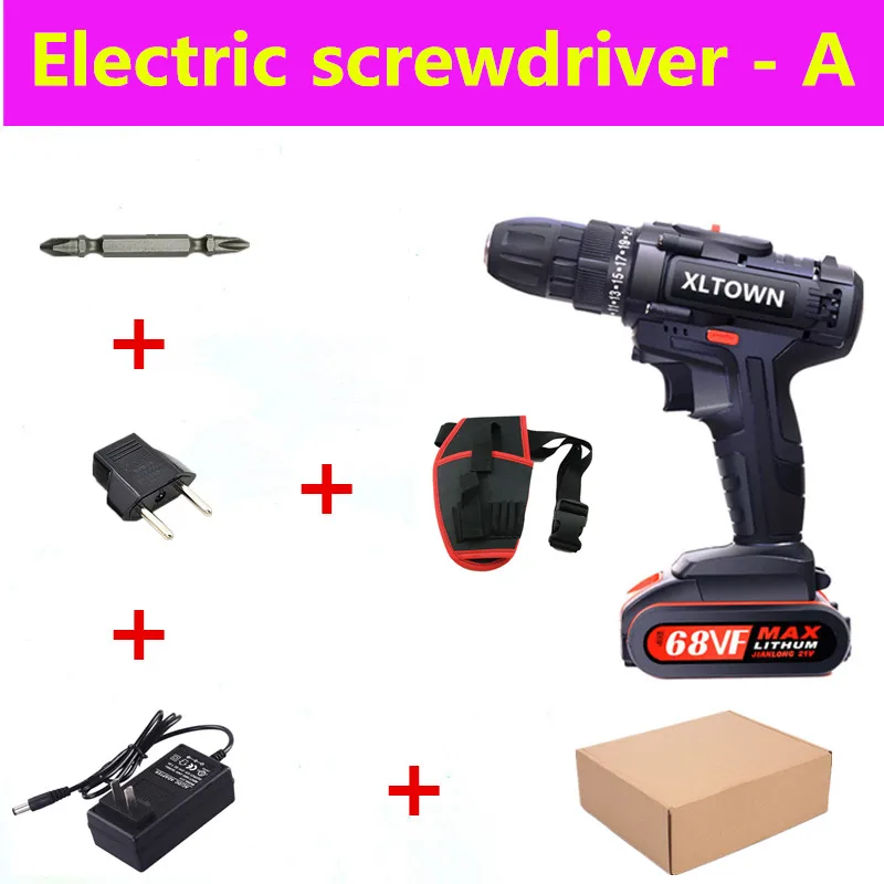 Electric screwdriver XLTOWN 21 в Ударная дрель многофункциональная электрическая отвертка перезаряжаемая литиевая батарея бытовая ручная дрель Аккумуляторная дрель - Цвет: Electric screwdriver