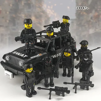 

Military Special Forces Soldiers Bricks Figures Car Guns Weapons Armed SWAT Building Blocks Kids Toys Compatible Small Brick