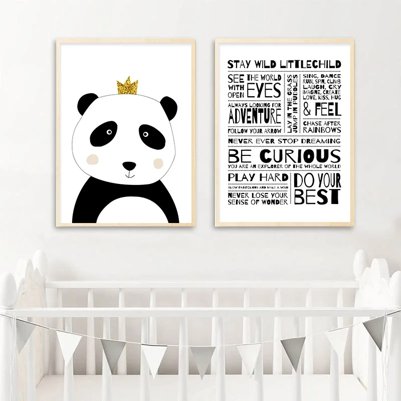 Panda Kids Rules Black White Poster Nursery Canvas Print Baby Child Rom Decor Painting Calligraphy Aliexpress