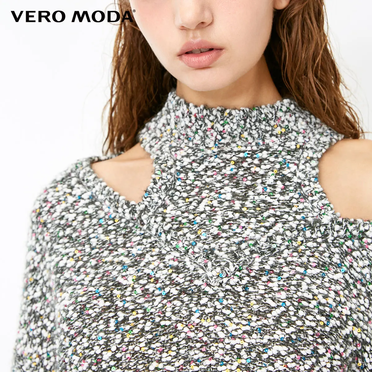 Vero Moda женские блестки с открытыми плечами 3/4 рукавами трикотажные вечерние свитера | 318424515