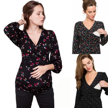 

Maternity Clothes V-neck Long Sleeve Floral Printed Maternity Blouse Tops Pregnancy Shirt Nursing Top Ropa Premama Embarazadas