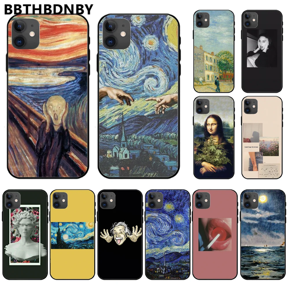 3D Relief Van Gogh Cover Black Soft Shell baseus case For iphone 11 pro max x xs xr 7 8 plus 6 6s 5 5s 5se shell | Мобильные
