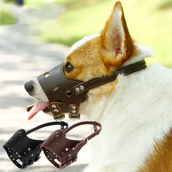 

Dog Anti Bite Mouth Guard Covers Anti-barking Muzzle Pet Bite-proof Mask PU leather anti-bite dog mouth can adjust pet supplies