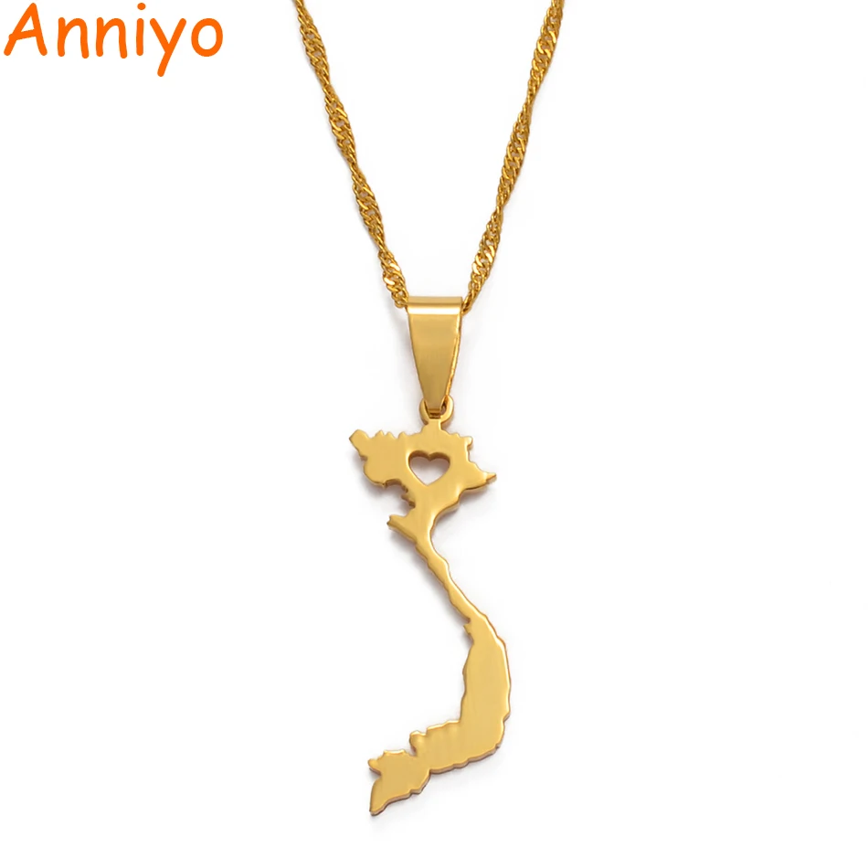 

Anniyo Vietnam Pendant Necklace for Women/Men Gold Color Jewelry Map of Vietnam Chain #005221