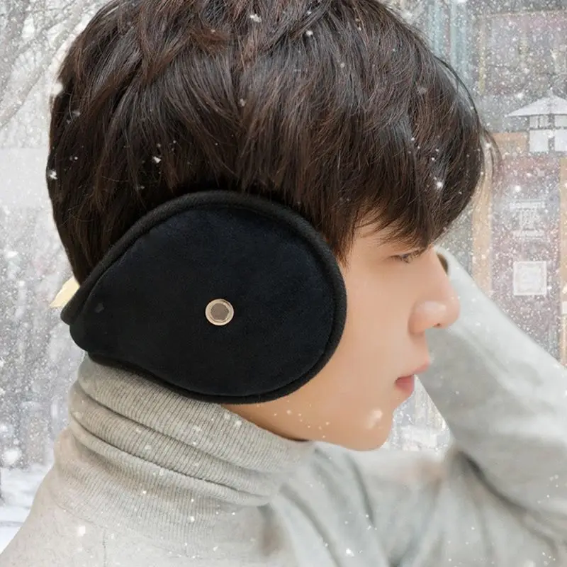 Mens Womens Winter Accessory Thicken Plush Lining Classic Earmuffs with Earholes for Answer Phone Outdoor Adjustable Ear Warmer