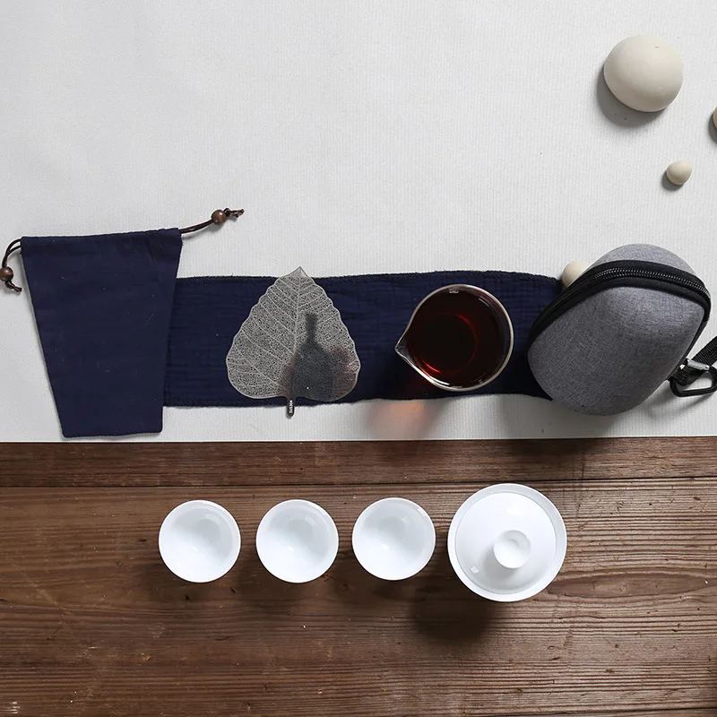 Фарфоровый сервиз Gaiwan чайные чашки Кружка Чайный чайник для чайной церемонии, китайский портативный чайный набор кунг-фу, керамическая дорожная чайная чашка с пакетом