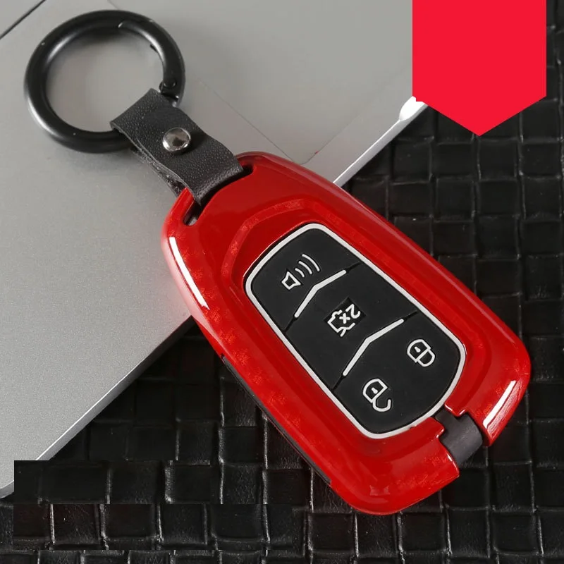 4button CarbonRed Углеродное волокно сплав+ силиконовый автомобильный корпус умного ключа Крышка для Cadillac ESV Escalade CTS XTS SRX ats CT5 XT5 XT6 - Название цвета: 4button CarbonRed