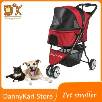 

DannyKarl Outdoor Pet Stroller Dog Cat Carrier Oxford Scrub 300D High Strength Steel Tube 3 Round Collapsible Portable Cart