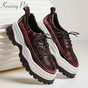 

Krazing Pot 2019 special sheep leather British school preppy style thick bottom sneakers round toe lace up vulcanized shoes L56