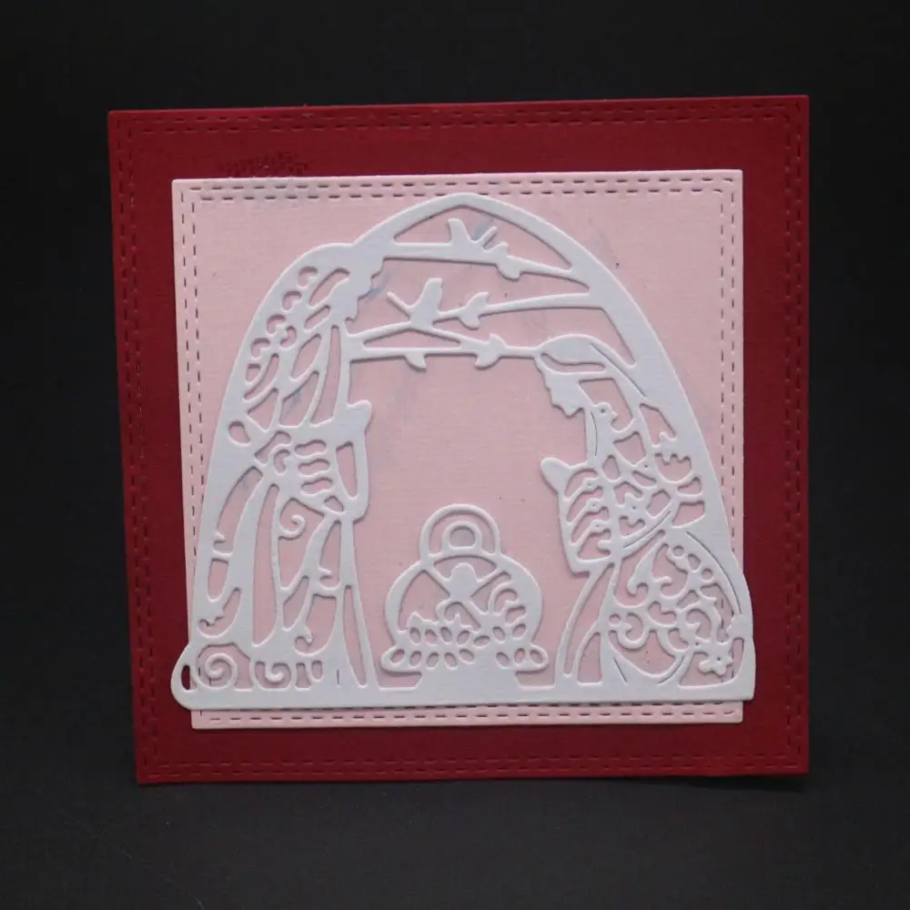 

Two women cutting mold DIY scrapbook album decoration supplies clear stamp mold paper card