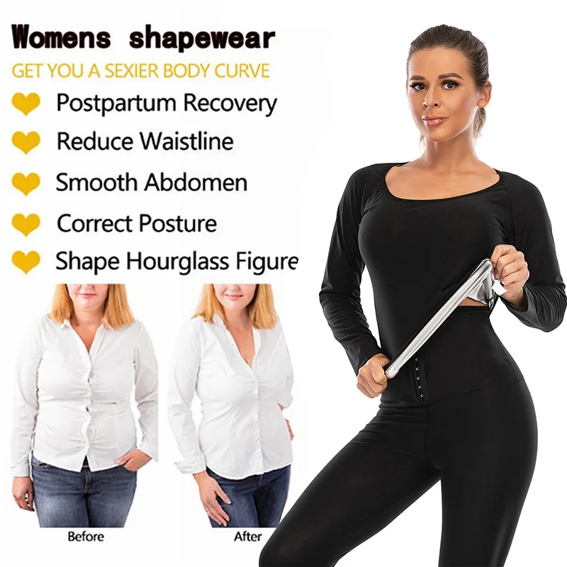 leonisa shapewear Women Sauna Shaper Tops Long Sleeve Thermo Sweat Shapewear Slimming Zipper Waist Trainer Corset Gym Fitness Hot Workout Shirt backless shapewear