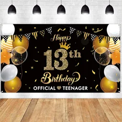 Banderole de joyeux anniversaire 13e anniversaire, fournitures de décoration de fête dorée d'arrière plan officiel pour adolescents, stand Photo d'intérieur et d'extérieur pour enfants 