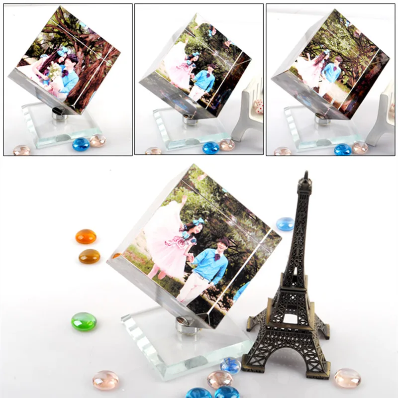 Photo Frame Family Rotating Crystal Cube Picture Album Personalized Anniversary Couples Gift With Your Own Photo