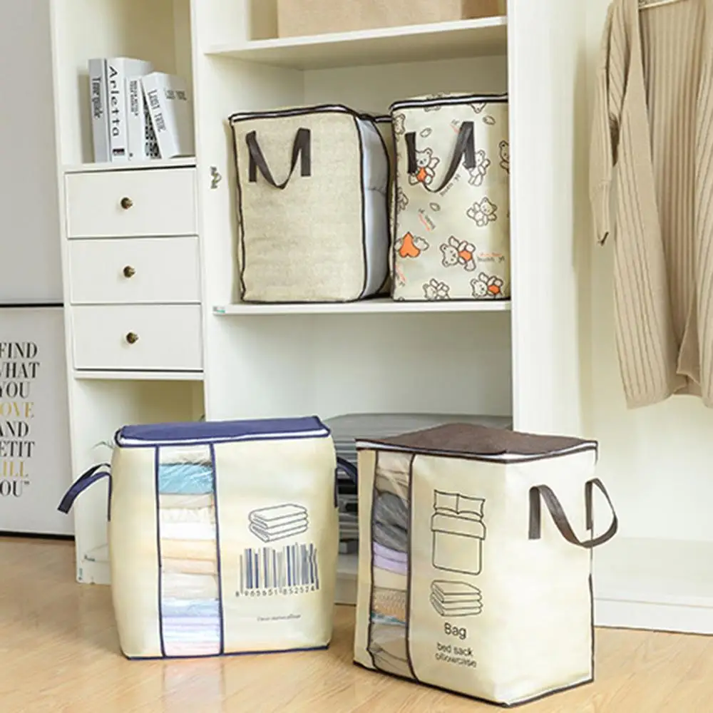 

Foldable Storage Bins Lid Storage Bag Ogranizer for Quilts Comforters Blankets Dual Handles Clear Window Boite de Rangement