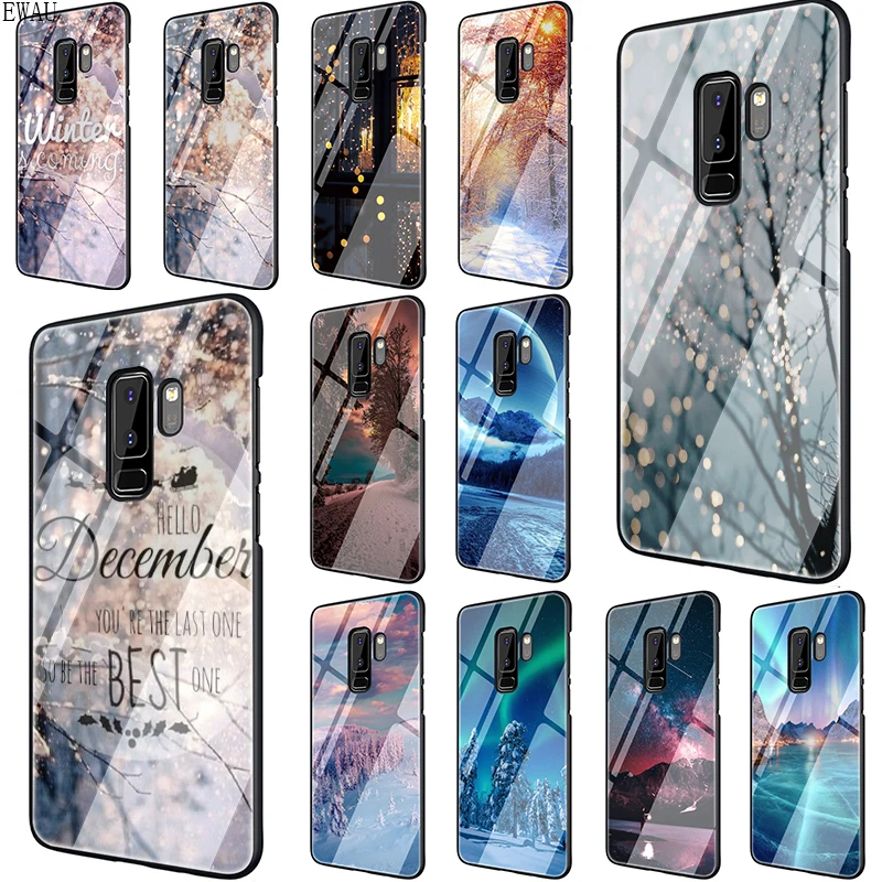 

EWAU Landscape Winter Light Snow Tempered Glass phone case for Samsung S7 S8 S9 S10 Note 8 9 10 plus A10 20 30 40 50 60 70