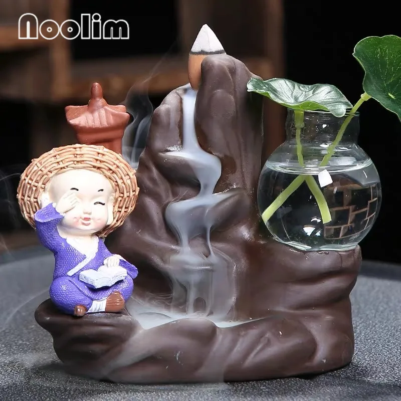 10 Творческий соломенная шляпа маленький монах обратного потока ладан горелка дзен античный керамический водопад кадильница для ароматерапии дома Чайный домик Декор - Цвет: 10