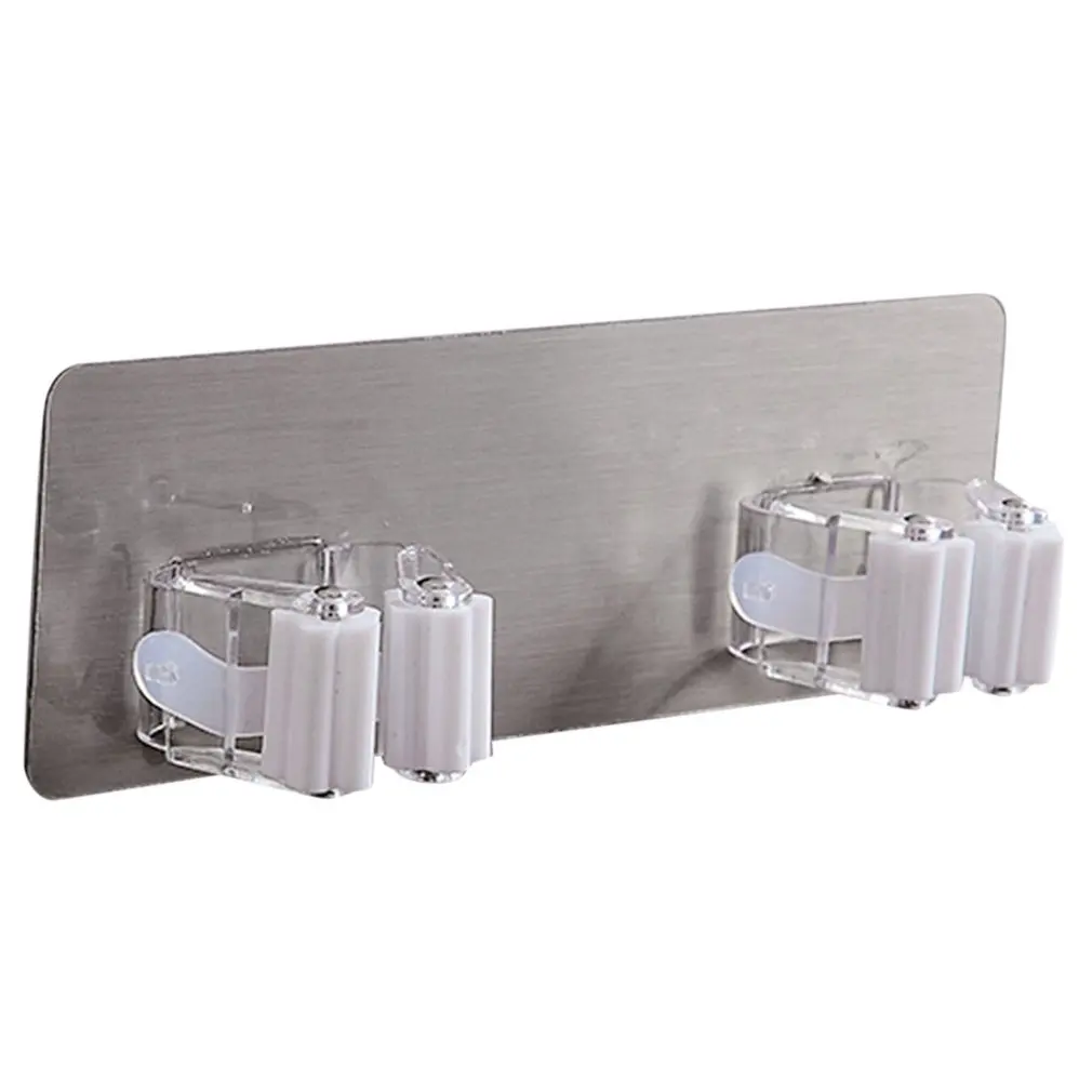 

Multifunctional Self-Adhesive Seamless Stickers Mop Rack Kitchen Broom Rack Bathroom Hanger Hook with Spring Clip