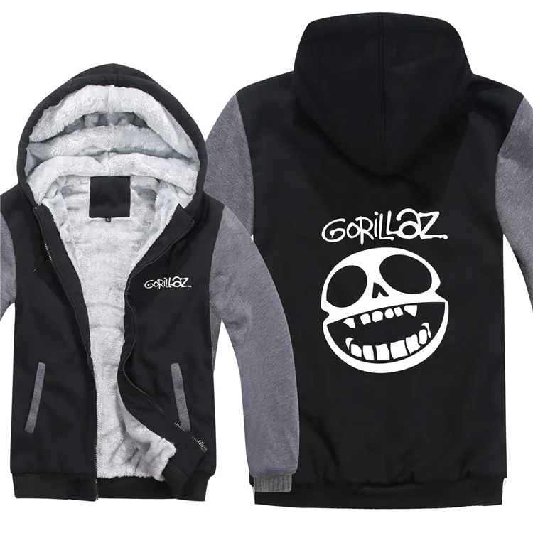 Gorillaz/толстовки; куртка с героями мультфильмов; шерстяная подкладка; толстовка на молнии; зимняя флисовая толстовка Gorillaz; зимняя мужская плотная Толстовка - Цвет: as picture