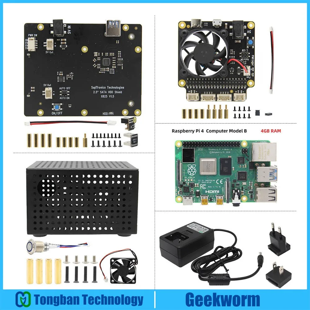 Raspberry Pi 4X825 2 5 дюймов SATA HDD/SSD плата для хранения + X735 металлический чехол блок