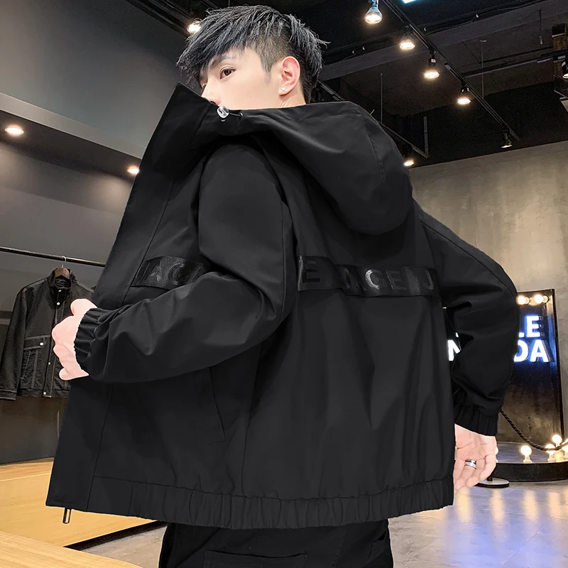 Large Size M-4XL Hooded Jacket Men's 2021 Autumn Solid Youth Slim Fit Casual Coats Streetwear Tops Spring Windbreaker Clothing 1