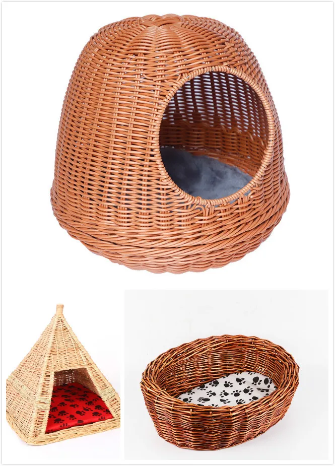 

Handmade Rattan House Bed for Pet Dog Cat Four Seasons Cage Washable Puppy Bed Cats Home Kitten Kennels Breathable Cats dog Home