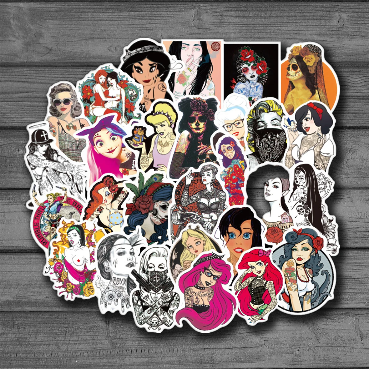 

50PCS Pack Fashion Tattoo Girl Punk Sticker PVC Car Styling For Guitar Skateboard Laptop Luggage Decal Toy Sticker