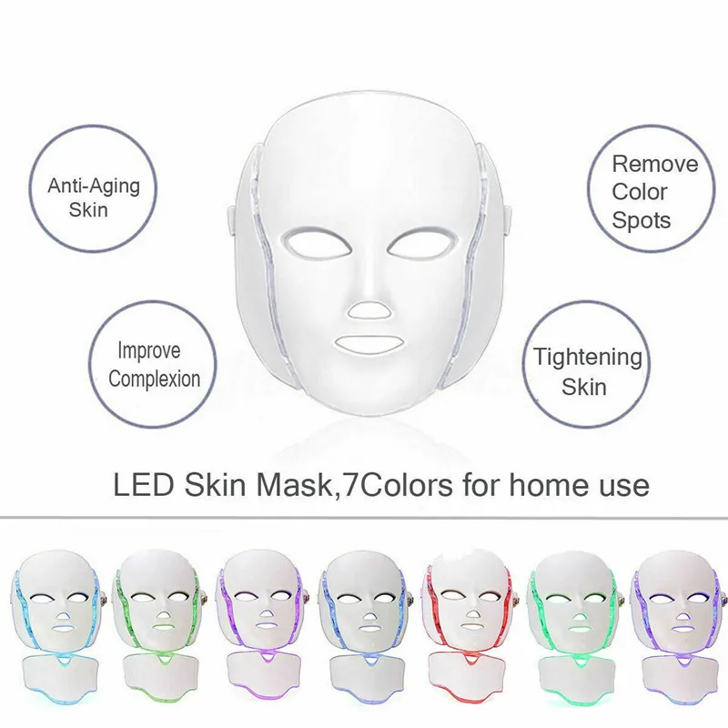 

7 Color LED Light Photon Therapy Facial Mask With Neck Skin Rejuvenation Whitening Anti Acne Wrinkle Beauty Treatment Skin Care