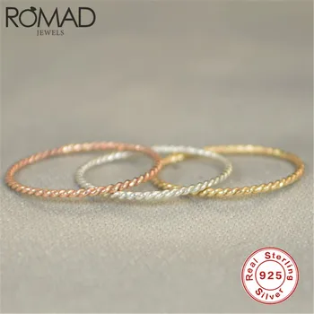 

ROMAD Round Twisted Rings for Women Slim Thin Finger Ring Twist Rope Stacking Wedding Ring 100% 925 Sterling Silver Jewelry Gift