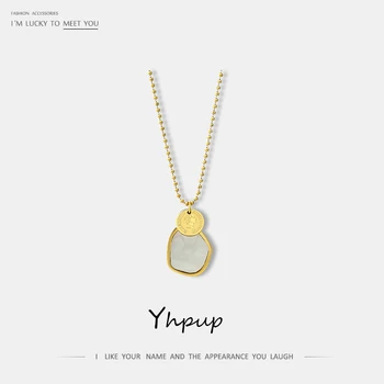 

Yhpup New Portrait Double layer Stainless Steel Natural Shell Pendant Necklace Statement for Women Office Jewelry High Quality