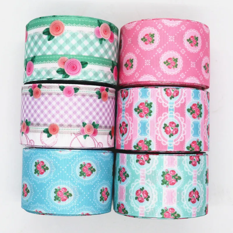 50 ярдов 1 5 &quot38 мм весенние цветы печатные Grosgrain ленты для волос банты DIY украшения