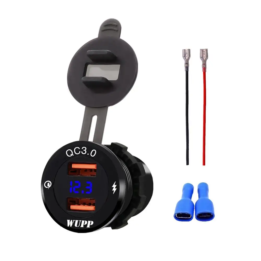 

Dual QC3.0 USB Fast Charger 12V/24V Aluminum Waterproof Socket Power Outlet Adapter With LED Voltmeter for Car Marine Boat Motor
